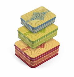 Tesori : Three Nesting Keepsake Tins (stacking Red, Green and Blue Decorative Tins, for Kitchen, Desktop, Home Storage and Organization)