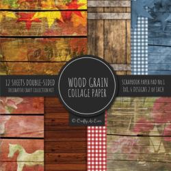 Wood Grain Collage Paper for Scrapbooking Photo Art : Wood Grain Flatlay Shiplap Style Decorative Paper for Crafts