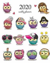 2020 Weekly Planner : Calendar Schedule Organizer Appointment Journal Notebook and Action Day with Inspirational Quotes Set of Cute Cartoon Owls on a White Background