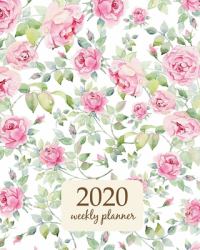 2020 Weekly Planner : Calendar Schedule Organizer Appointment Journal Notebook and Action Day with Inspirational Quotes Watercolor English Roses Seamless Pattern