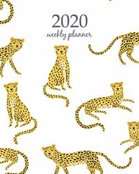 2020 Weekly Planner : Calendar Schedule Organizer Appointment Journal Notebook and Action Day with Inspirational Quotes Seamless Pattern with Cute Cartoon Leopards on the White Background
