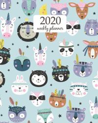 2020 Weekly Planner : Calendar Schedule Organizer Appointment Journal Notebook and Action Day with Inspirational Quotes Cartoon Cute Animal Tribal Faces. Boho Cute Animals Vector Pattern