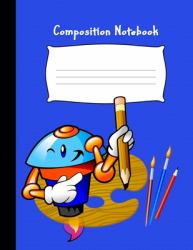 Composition Notebook : Pre-K Draw and Write Blank Story Paper Notebook Journal for Preschool and Kindergarten Kids: Each Page Divided for Creative Drawing and Writing 8. 5x11 Inches 110 Pages Cute Pencil Cartoon Character with a Beautiful Blue Glossy Cov